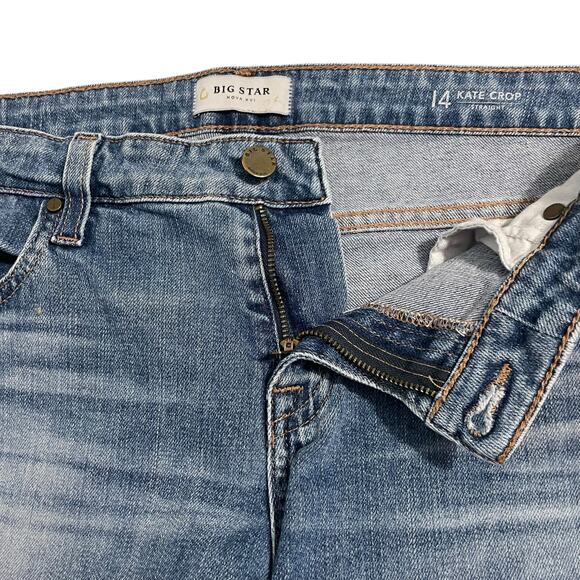 Big Star Womens Jeans Size 31 Blue Kate Crop Straight Mid Rise Distressed Denim - Picture 3 of 13
